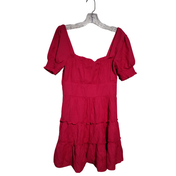 Trixxi Women's Size Medium Fuchsia Puff Sleeve Ruffle Flare Dress - Picture 3 of 7